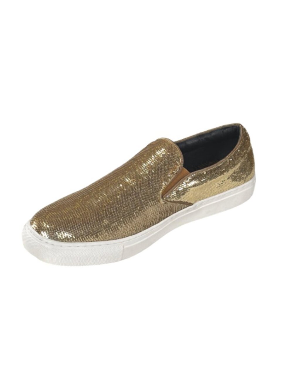 After Midnight 6758 Men’s Gold Sequin Slip-On Sneakers – Casual Fashion Low Top - Picture 2 of 4
